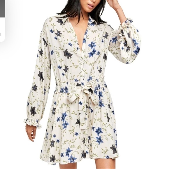 Free People Lighten Up Floral Cream Mini Dress - Picture 1 of 9